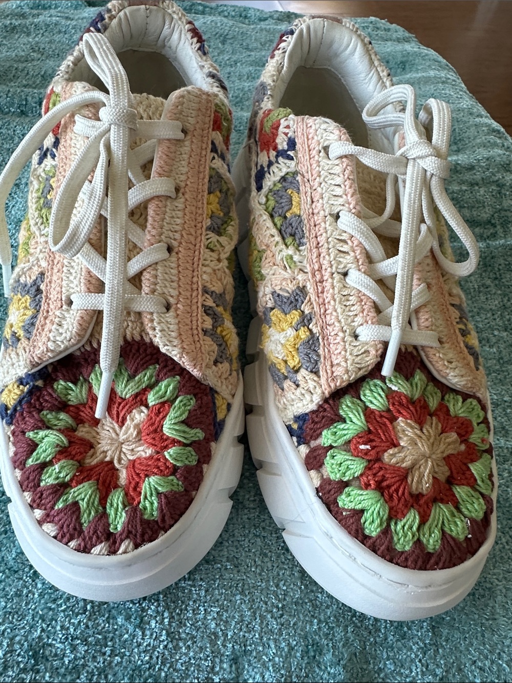 Free People Bohemian  Multicolor Crochet Lace-Up Sneakers - Picture 2 of 8